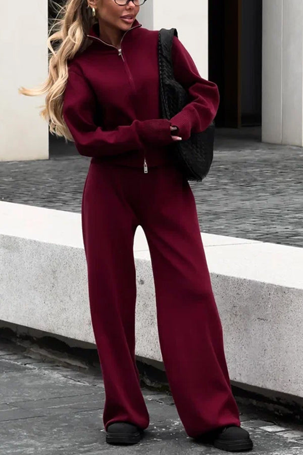 Sally - High Neck Sweatshirt & Elastic Waist Pants Set