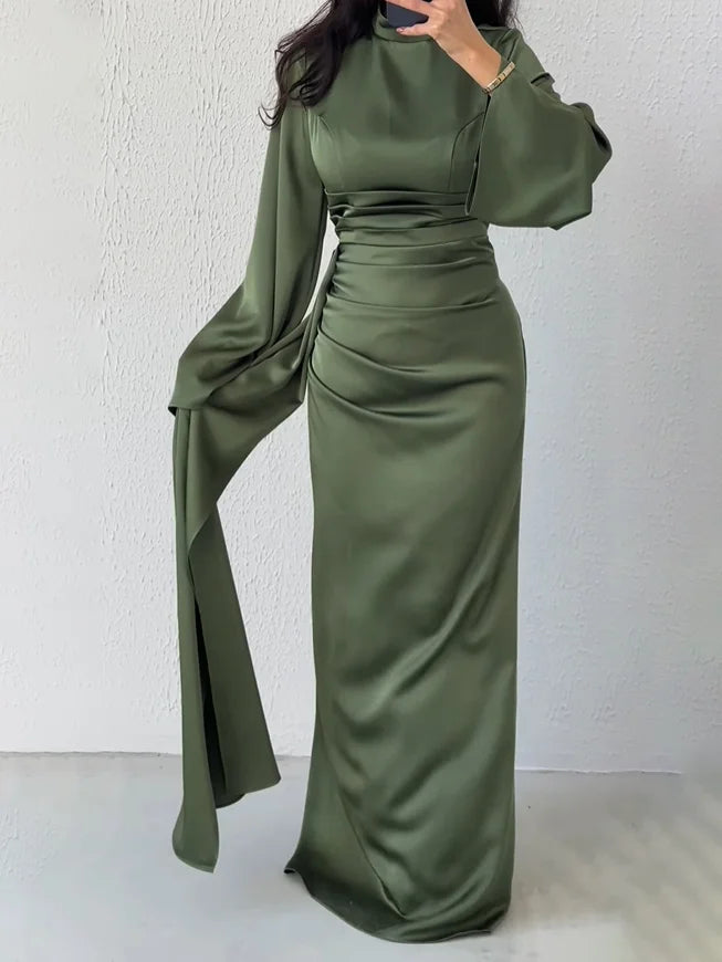 Darcy | Solid Pleated Long-sleeve Maxi Dress