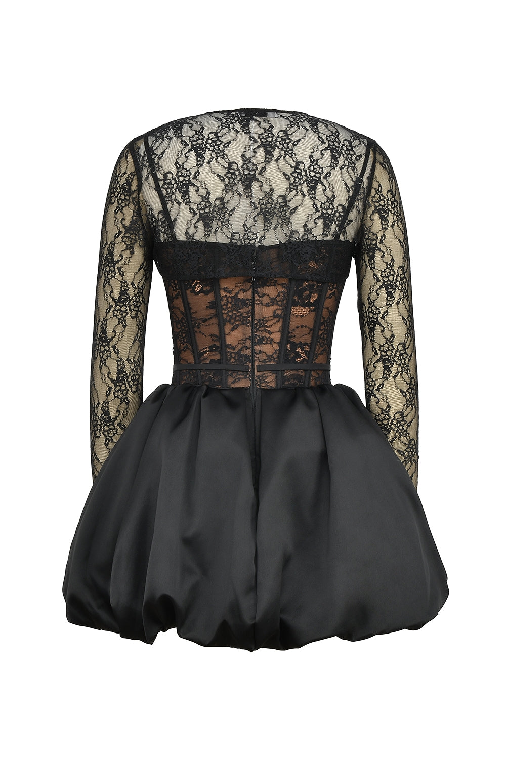 Stella | Black Lace Puffball Mini Dress